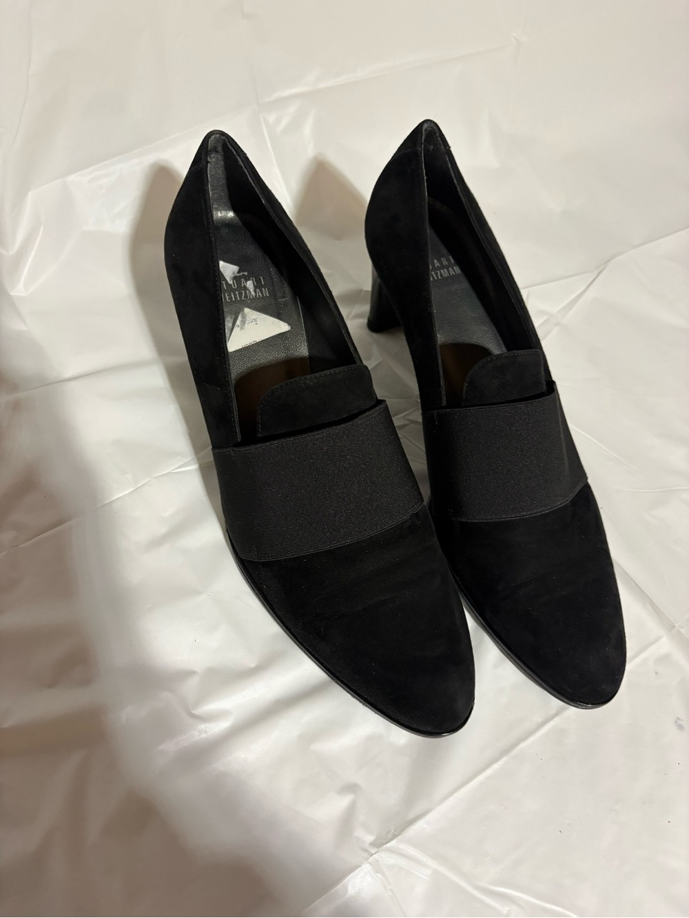 Stuart Weitzman Black Suede Pointed Toe Elastic Band Heels